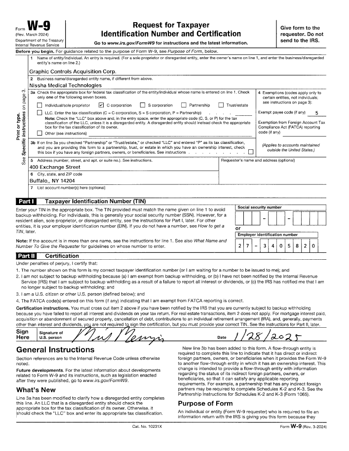 <p>Graphic Controls Acquisition Corp.<br />d.b.a. Nissha Medical Technologies</p>